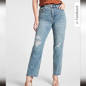 NWT Express Super High Waisted Medium Wash Ripped Modern Straight Jeans